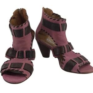 Zita Maria Pink Brown Leather Caged Sandal Heels Women s EU36 Western Boho *READ